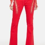 Edikted Engine Red Lace Up Front Flare Leg Jeans, Sz M Photo 0
