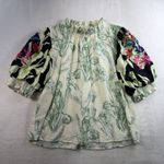 JODIFL  M Blouse Top High Neck Peasant Floral Boho Embroidered Puff Sleeve Gypsy Photo 1