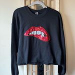 Black Cropped Sweatshirt with Sparkling Lip Design Size L Photo 0