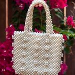 Lulu Townsend  Women's Off- White Beaded Pearl Handbag Purse Photo 1