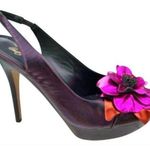 Donald Pliner Dark Purple Metallic Leather Shoe New Platform Peep Toe NIB $395 Size 8 Photo 0