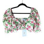Hill House Womens The Isabella Top Crop Smocked Puff Sleeve Pink Roses White M Photo 1