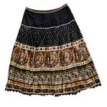 VINTAGE Velvet Paisley Midi Flare Skirt Black Size M Photo 5