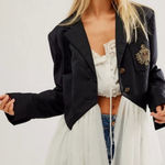 Free People FP  Ballet School Blazer Navy & White Cropped Academia Flowy sz S Photo 0