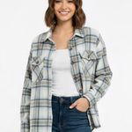 Cherokee Plaid Button-Up Nubby Knit Shirt Jacket M 23” p2p Cream Multi EUC Photo 0