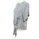 Lulus NEW Womens M Blue White Vertical Stripe Button-Up Tie Front Tunic Top Chic Photo 4
