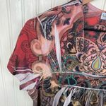 Unity World Wear Red Printed Stretchy Top Square Neck Short Sleeve Size XL Fairy Photo 2