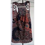 Papaya Navy Orange Paisley Lattice Strap Racerback Tank Top Womens M Photo 5