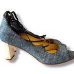 Talbots  Hillary Denim Chambray Ankle Lace Up Peep Toe Pumps Women's Size 6.5 EUC Photo 0
