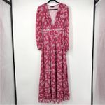 Majorelle Red Paisley Long Sleeve Gypset Boho Maxi Dress Size XS Deep V Neck Photo 1
