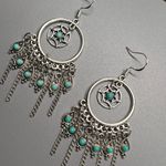 S925 Sterling Silver Ream Catcher Tassel Earrings Blue Photo 1