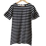 J.Crew‎ Ruffled Bell Sleeve Shift Dress in Black & White Stripes 100% Cotton, XS Photo 2