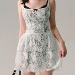 Japanese Kawaii White Lace Black Ruffle Flower Floral Two Photo 0