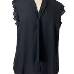 New York & Company Top Tie Neck Ruffle Cap Sleeves Green New Women’s Size XXL Black Photo 12