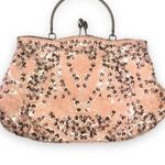 Sequined Peach Beaded Formal Clutch Purse with Crossbody Strap Photo 0