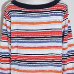 kim rogers  Stripe Boatneck Tee Size Large Preppy Red and Blue Stripe Top Photo 4