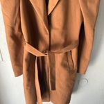 Ontwefth Tan Brown Belted‎ Coat Womens Size S Puffy Sleeves Lined Long Preppy Photo 2