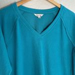 Wildfox Aqua Blue V Neck Pullover Top Large Oversized Cozy Fleece Stretchy Fall Photo 4