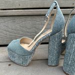 Sam Edelman Kori Platform Chunky Heels Washed New Blue Peep Toe Denim-look Photo 3