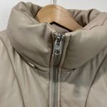 Abercrombie & Fitch Abercrombie Vegan Leather Puffer Jacket Size M Neutral Beige Cropped Winter Photo 4