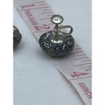 Vintage confetti blue & silver acrylic button screw back earrings Blue Photo 4