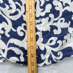 JM Collection  Linen Blouse 20W Blue White Scroll‎ Print Button Front Roll Tab Photo 7