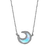 Boutique NEW Women's Opal Moon Pave Diamond Simulant Necklace 925 Silver White 16-18” Photo 0