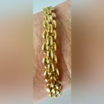 Signed Revlon Gold Tone Metal Train Track Bracelet Vintage Photo 1