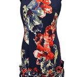 Donna Ricco Tropical Floral Cupcake Hem Scuba Sheath Dress Navy Size 10 Photo 0