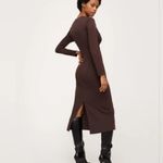 Mango NWT MNG  Cut-out dress Long Sleeve Stretch SZ-8 Chocolate Brown Photo 3