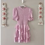 Olivaceous  Smocked Tiered Ruffle Mini Dress Satin Pink Size Small NEW Photo 1