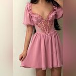 For Love & Lemons  🎀 medium Fan Floral Puff sheer sleeve corset dress pink Photo 2