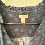 Hinge  Blue Floral Long Sleeve V Neck Tassel Blouse Small Photo 3