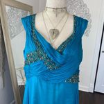 Janique Silk Teal Blue Ethereal Mermaid Beaded Silk Scarf Prom Formal Dress XL Size 16 Photo 2
