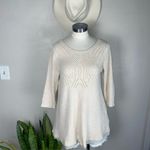Odd Molly Cream Knit Sweater Small | Anthropologie Boho Lace Hem Pullover Top Photo 1