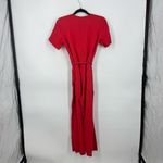 Everlane Linen Summer Jumpsuit Red Pant Belted V Neck Wide Leg Photo 3