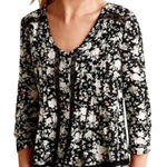 Anthropologie Maeve Celyn Floral Lace Trim Peasant Top Women Size 10 Black White Photo 0