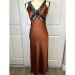 Abercrombie & Fitch NWT  Satin Brown Black Lace Trim Slip Midi Dress XS Party‎ Photo 1