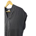 Vince  Cap Sleeve‎ V-Neck Embroidered Shift Dress Black Pleated Front Size 0 Photo 2