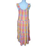 Time & Tru  Womens Yellow Blue Coral Plaid Sleeveless Flutter Tiered Sun Dress M Photo 5