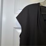 Adrienne Black V Neck Short Cap Sleeve Blouse L Photo 3