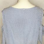Vanilla Bay  Blue White Striped Seersucker Cold-Shoulder Top Tunic Size L Photo 6