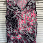 Sew In Love Cheetah Tank Blouse Size Large Sleeveless‎ V Neck Flowy Pink/Gray Pink Photo 0