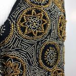 Vintage HG NY Vest Beaded Medallion Print Button Down‎ Black Gold Womens Size M Photo 1