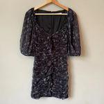 Et Clet  Women's Small Puff Sleeves Ruched Floral Print Mini Dress Black Party Photo 2