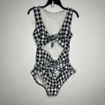 Alpine butterfly Goddess one piece swimsuit black & white houndstooth women's 1X Photo 1