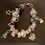 Vintage Pandora Style Silver | Pink Jeweled Charm Bracelet Photo 1
