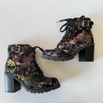 Diba Tapestry Floral Ankle Boots Black Block Heel Lug Sole Women's Size 7 Boho Photo 9