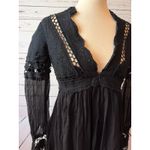 Free People  Dress Boho LBD size 2 Tunic Whimsygoth Black Long Sleeve Cut Out Photo 5