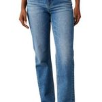 American Eagle High Waisted Frayed Hem Straight Leg Denim Jeans Whiskers Size 10 Blue Photo 0